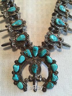 Vintage NAVAJO Cast Sterling & Turquoise SQUASH BLOSSOM Necklace & Earrings SET