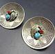 Vintage Navajo Hand-stamped Sterling Coral And Turquoise Earrings Wedding Basket