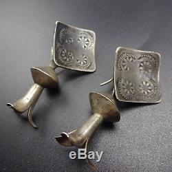 Vintage NAVAJO Hand-Stamped Sterling Silver SQUASH BLOSSOM Dangle EARRINGS