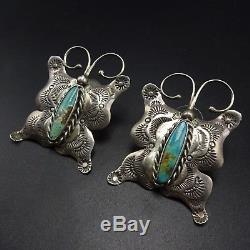 Vintage NAVAJO Hand Stamped Sterling Silver & TURQUOISE Butterfly EARRINGS