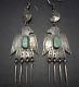 Vintage Navajo Hand Stamped Sterling Silver & Turquoise Earrings Thunder Birds