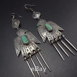 Vintage NAVAJO Hand Stamped Sterling Silver & TURQUOISE EARRINGS Thunder Birds