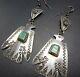 Vintage Navajo Hand Stamped Sterling Silver & Turquoise Earrings Thunderbirds