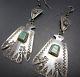 Vintage Navajo Hand Stamped Sterling Silver & Turquoise Earrings Thunderbirds