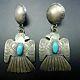 Vintage Navajo Hand-stamped Sterling Silver Turquoise Thunderbird Earrings