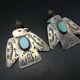 Vintage Navajo Hand Stamped Sterling Silver Turquoise Thunderbird Earrings