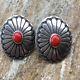 Vintage Navajo Natural Coral Concho Earrings Sterling Silver Native American