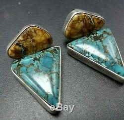 Vintage NAVAJO Sterling Silver BOULDER TURQUOISE EARRINGS by Abraham Begay
