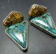 Vintage Navajo Sterling Silver Boulder Turquoise Earrings By Abraham Begay