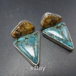 Vintage NAVAJO Sterling Silver BOULDER TURQUOISE EARRINGS by Abraham Begay