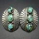 Vintage Navajo Sterling Silver Concho Spiderweb Matrix Turquoise Earrings Clipon