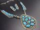 Vintage Navajo Sterling Silver & Kingman Turquoise Necklace & Earrings Set