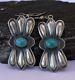 Vintage Navajo Sterling Silver Kingman Turquoise Squash Blossom Dangle Earrings
