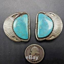 Vintage NAVAJO Sterling Silver & Light Blue TURQUOISE EARRINGS Clip-On