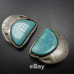 Vintage NAVAJO Sterling Silver & Light Blue TURQUOISE EARRINGS Clip-On