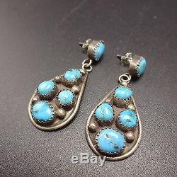 Vintage NAVAJO Sterling Silver & Morenci TURQUOISE Cluster Dangle EARRINGS