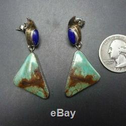 Vintage NAVAJO Sterling Silver ROYSTON TURQUOISE and BLUE LAPIS EARRINGS Pierced