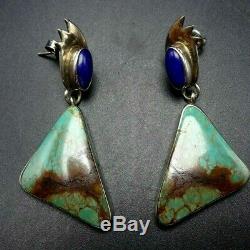 Vintage NAVAJO Sterling Silver ROYSTON TURQUOISE and BLUE LAPIS EARRINGS Pierced