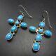 Vintage Navajo Sterling Silver Sleeping Beauty Turquoise Cross Earrings Pierced