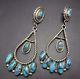 Vintage Navajo Sterling Silver & Turquoise Cluster Dangle Earrings Chandelier
