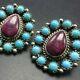 Vintage Navajo Sterling Silver Turquoise Cluster And Purple Spiny Shell Earrings