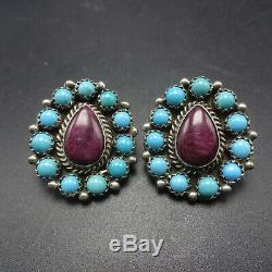 Vintage NAVAJO Sterling Silver TURQUOISE Cluster and PURPLE SPINY SHELL EARRINGS