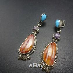 Vintage NAVAJO Sterling Silver TURQUOISE Orange and Purple Spiny Oyster EARRINGS