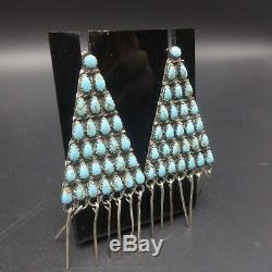 Vintage NAVAJO Sterling Silver TURQUOISE Petit Point Cluster EARRINGS Triangles