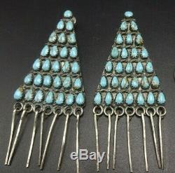 Vintage NAVAJO Sterling Silver TURQUOISE Petit Point Cluster EARRINGS Triangles