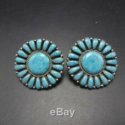 Vintage NAVAJO Sterling Silver TURQUOISE Round Cluster EARRINGS Larry Begay