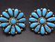 Vintage Navajo Sterling Silver & Turquoise Round Petit Point Cluster Earrings
