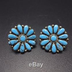 Vintage NAVAJO Sterling Silver & TURQUOISE Round Petit Point Cluster EARRINGS