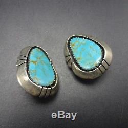 Vintage NAVAJO Sterling Silver & TURQUOISE Shadowbox EARRINGS Clip-On