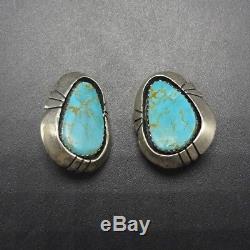 Vintage NAVAJO Sterling Silver & TURQUOISE Shadowbox EARRINGS Clip-On