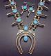 Vintage Navajo Sterling Silver Turquoise Squash Blossom Necklace & Earrings Set