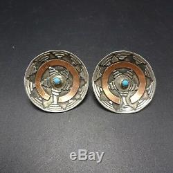 Vintage NAVAJO Sterling Silver and Copper TURQUOISE EARRINGS Wedding Basket