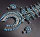 Vintage Navajo Sterling Turquoise Cluster Squash Blossom Necklace & Earrings Set