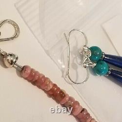 Vintage NEW DTR Jay King Sterling Pink Opal Turquoise Lapis Earrings Necklace
