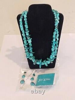 Vintage NWT DTR Jay King Sterling 925 Earrings & 2 Strands Turquoise Necklace