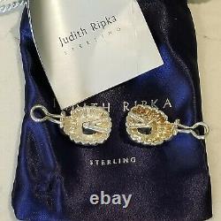 Vintage NWT Judith Ripka Sterling Silver 925 Blue Topaz Pierced Earrings