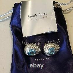 Vintage NWT Judith Ripka Sterling Silver 925 Blue Topaz Pierced Earrings