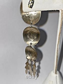 Vintage Native American Navajo Earrings Sterling Silver Triple Dangle Conchos