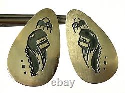 Vintage Native American Overlay Sterling Silver 925 Ladies Post Drop Earrings