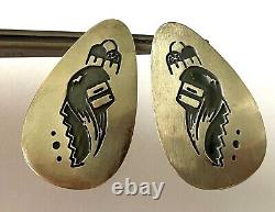 Vintage Native American Overlay Sterling Silver 925 Ladies Post Drop Earrings