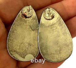 Vintage Native American Overlay Sterling Silver 925 Ladies Post Drop Earrings