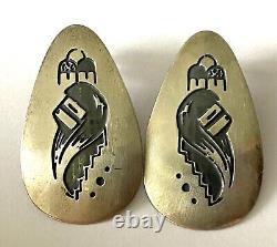 Vintage Native American Overlay Sterling Silver 925 Ladies Post Drop Earrings