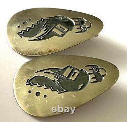 Vintage Native American Overlay Sterling Silver 925 Ladies Post Drop Earrings