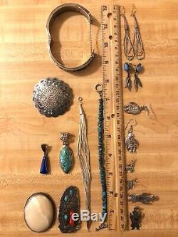 Vintage Native American & Southwestern Sterling Silver Turquoise Jewelry Lot 925