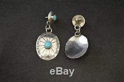 Vintage Native American Sterling Silver Earrings with Turquoise Gemstones 7.4g