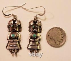 Vintage Native American Sterling Silver Kachina Earrings Signed OM